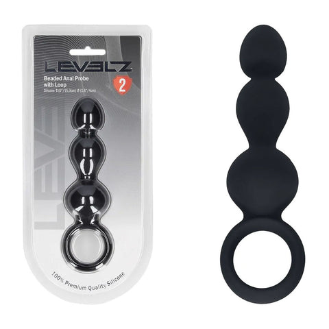 LEVELZ Beaded Silicone Anal Probe with Loop – 15.3 cm Silicone Beaded Anal Plug Black > Anal Range > Anal Beads