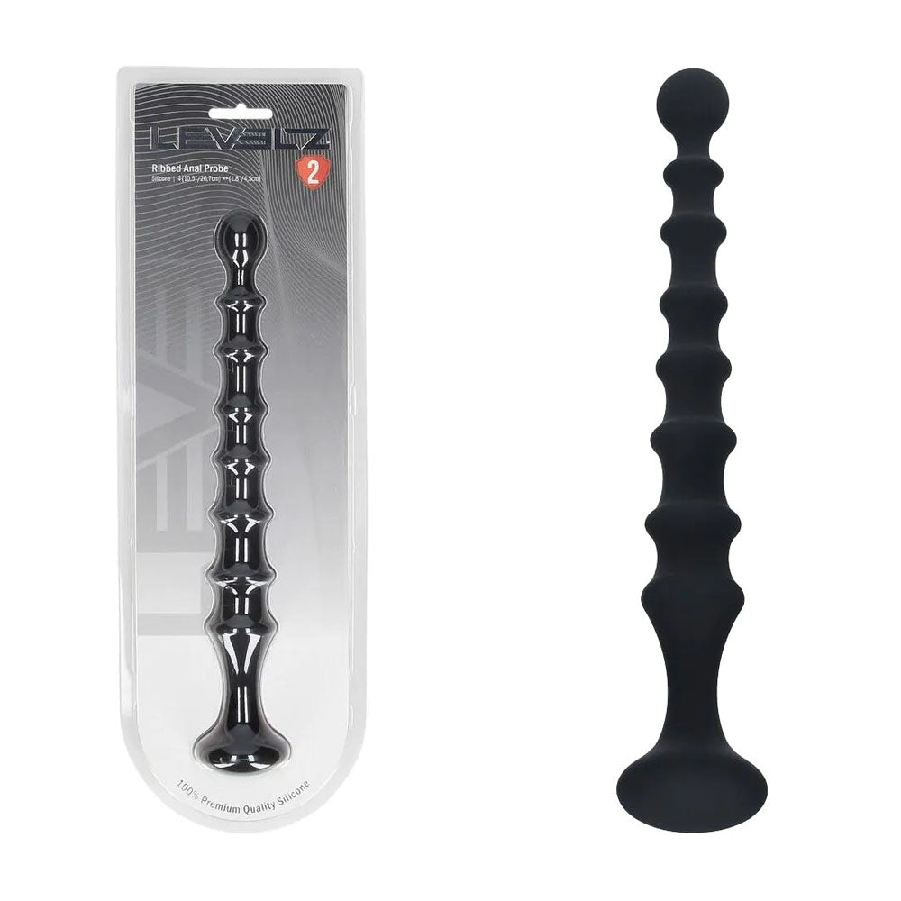 Levelz Ribbed Silicone Flared Anal Probe 26.7 cm – Textured Silicone Anal Beads Black > Anal Range > Anal Beads