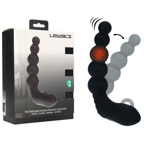 LEVELZ Rechargeable Beaded Prostate Massager – USB Rechargeable Heating and Vibrating Prostate Massager Black > Anal Range > Prostate Plugs