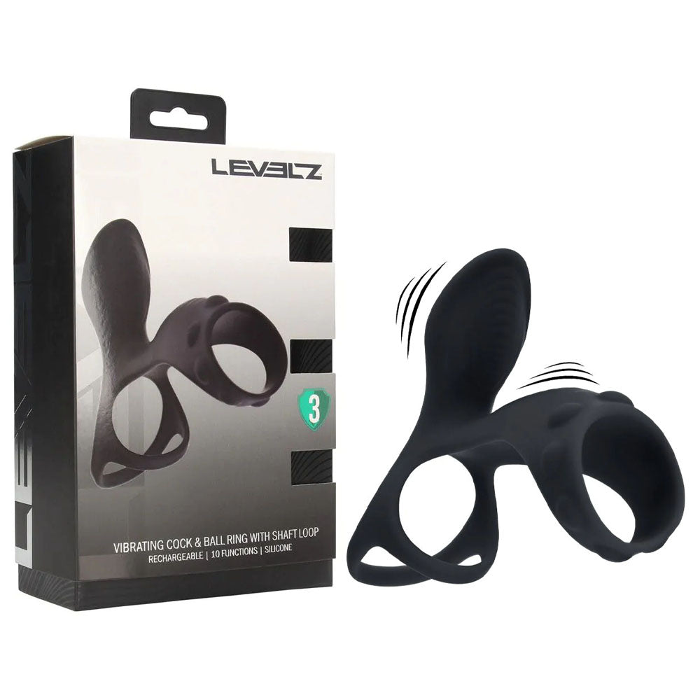 LEVELZ Vibrating Cock and Ball Ring with Shaft Loop – USB Rechargeable Vibrating Cock and Ball Ring Black > Cock Ring > Vibrating