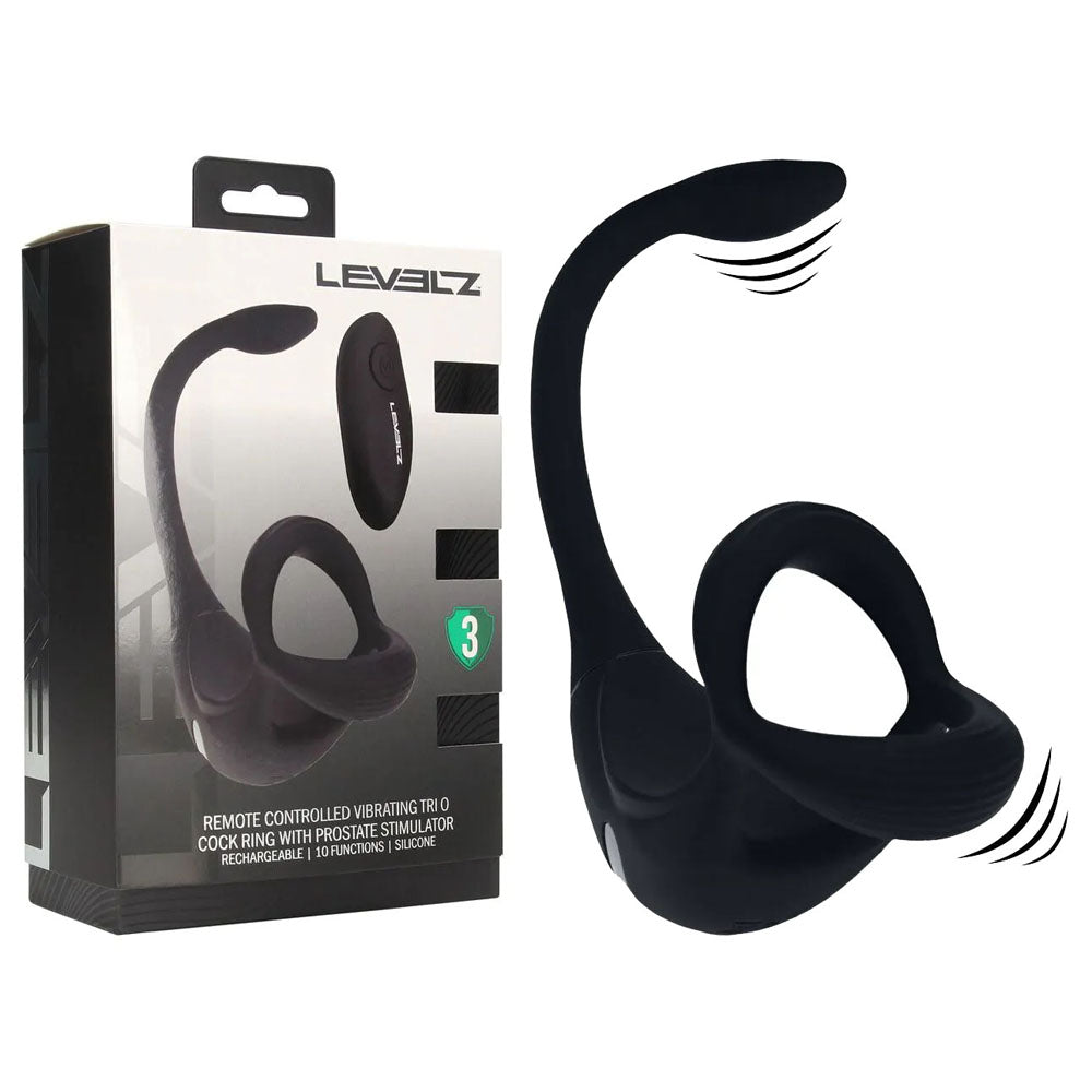 Levelz Remote-Controlled Vibrating Tri-O (Black) – USB Rechargeable Cock Ring and Prostate Stimulator Black > Anal Range > Prostate Plugs