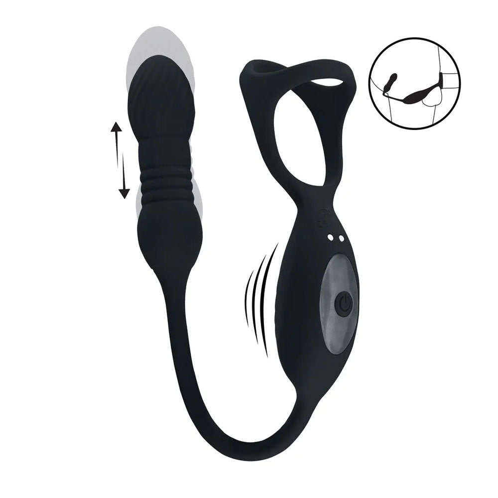 LEVELZ TriO (Black) – USB Rechargeable Vibrating and Thrusting Cock Ring with Prostate Stimulator Secondary image