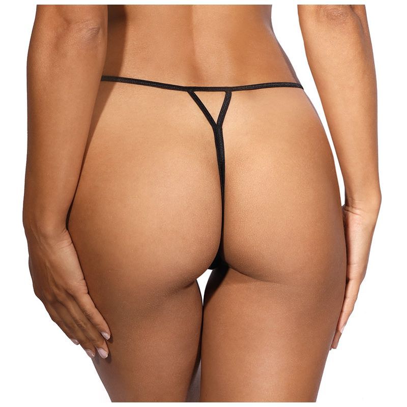 Lace Open Front G-String in Black with Bow Detail Panties
