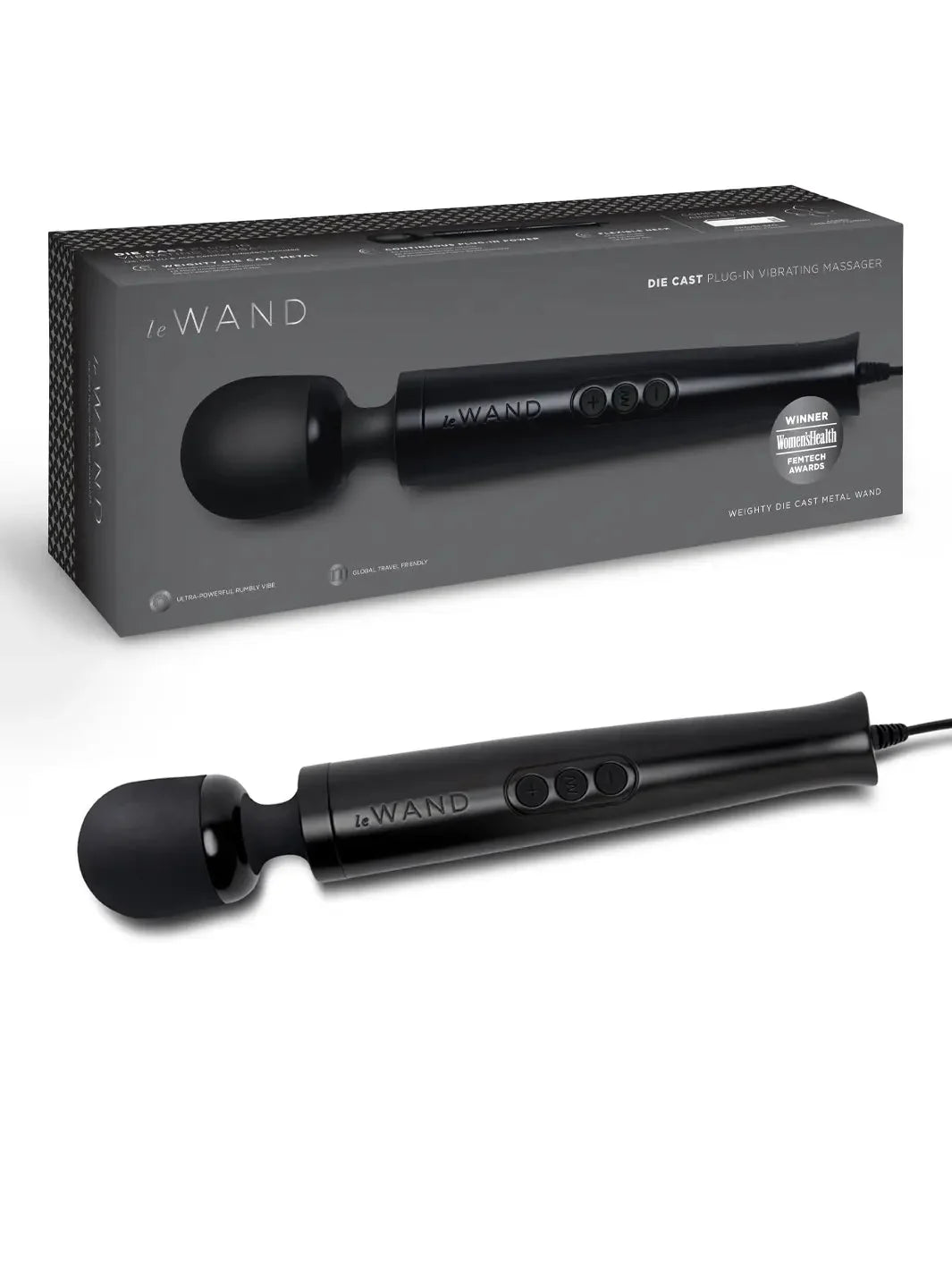 Le Wand Diecast Plug-In Massager Black Corded Metal Body with 10 Speeds and 20 Vibration Patterns > Sex Toys > Massage Wands