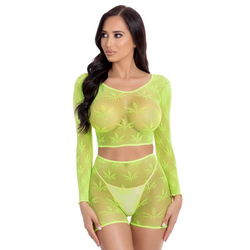 Leaf It to Me Sheer Net Green Short Set Lingerie by Pink Lipstick > Clothes > Lingerie Sets