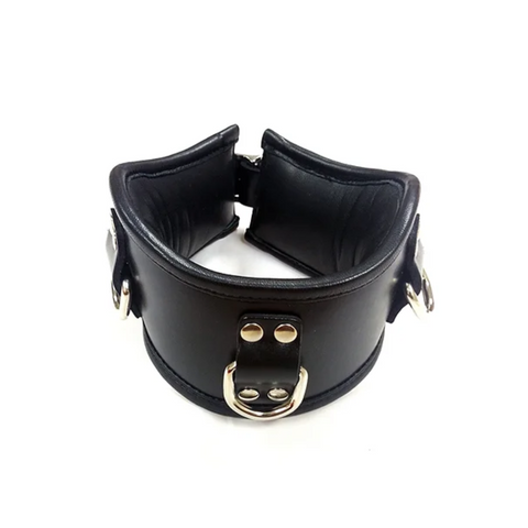 Leather Posture Collar Black Padded Neck Restraint with Rings > Bondage Gear > Restraints