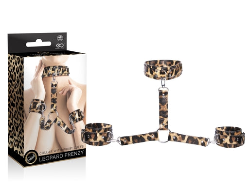 Leopard Frenzy Adjustable Collar With Hand Cuffs Set 13.4 to 20.5 Inch Collar and 5.5 to 9.6 Inch Cuffs > Bondage Gear > Restraints