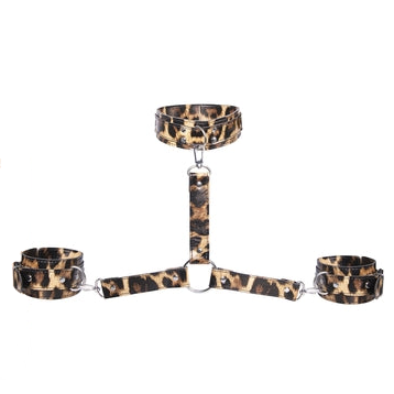 Leopard Frenzy Adjustable Collar With Hand Cuffs Set > Bondage Gear > Restraints Main image