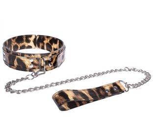 Leopard Print Collar and Detachable Chain Leash Set > Bondage Gear > Collars & Leashes Main image