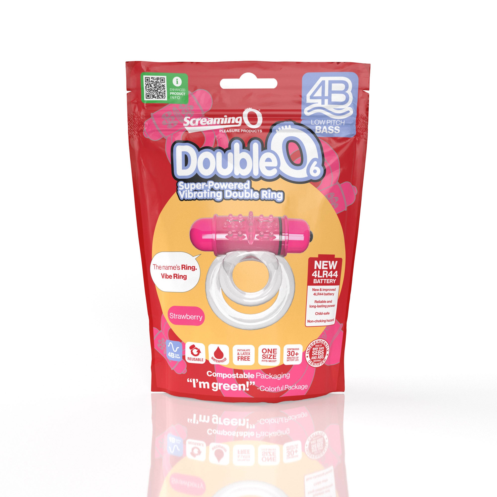 Double O 6 4B Low Pitch Bass (Strawberry) > Cock Ring > Vibrating