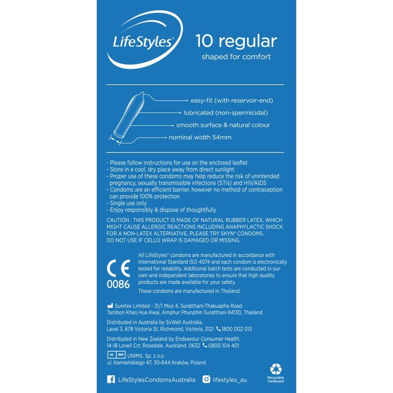 Lifestyles Regular Condoms Pack of 10 for Comfort and Pleasure Condoms