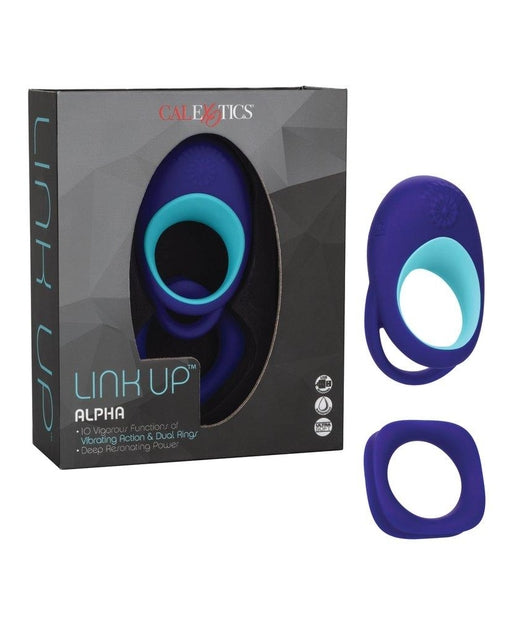 Link Up Alpha Vibrating Couples Enhancer Ring Two-Piece Set Blue and Turquoise Waterproof Silicone Cock Rings Vibrating
