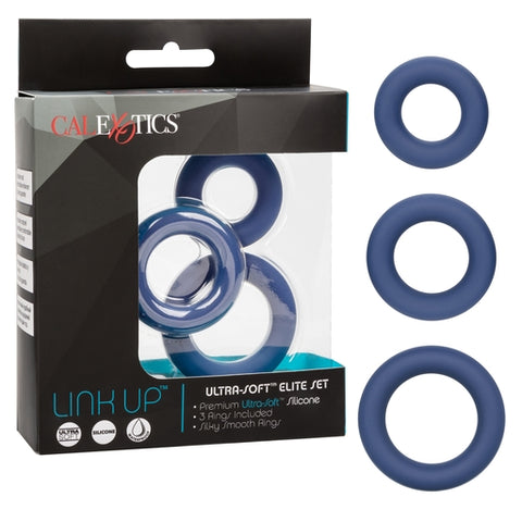 Link Up Ultra-Soft Elite Set Blue Silicone 3-Piece Graduated Enhancer Rings COCK RINGS