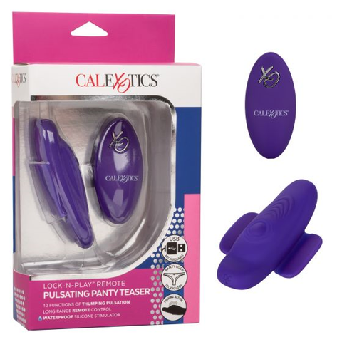 Lock-N-Play Remote Pulsating Panty Teaser Wireless Silicone Vibrator with Mini Remote Control in Purple Panty Vibrators