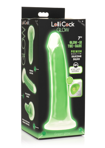 Lollicock 7 Inch Glow-In-The-Dark Silicone Dildo Green DONGS