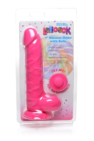 Lollicock 7 Inch Silicone Dildo with Balls Cherry Pink DONGS