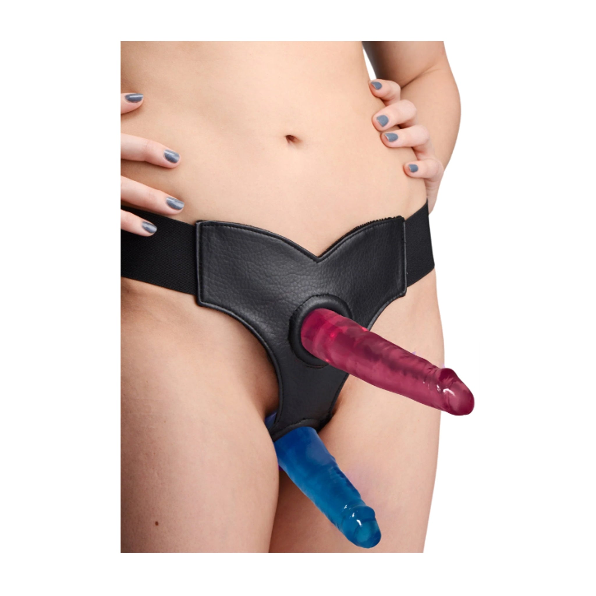 Lollicock Skyler Double Penetration Strap-On Harness in Black Leatherette with Velvet Interior Secondary image