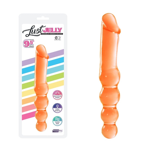 Lust Jelly 9.5 Inch Double Dong Orange Phthalate Free Flexible Shaft Double Dongs