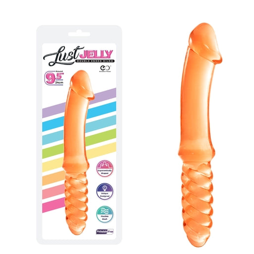 Lust Jelly Double Dong 9.5 Inch Orange Phthalate Free Flexible Shaft Double Dongs