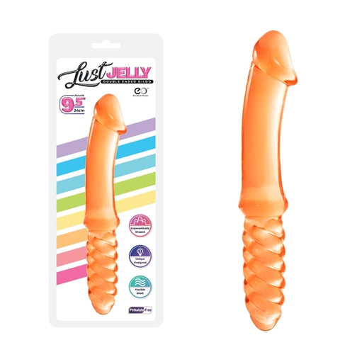 Lust Jelly Double Dong 9.5 Inch Orange Phthalate Free Flexible Shaft Double Dongs