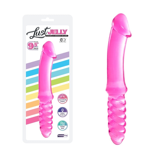 Lust Jelly Double Dong 9.5 Inch Pink Phthalate Free Flexible Shaft Double Dongs