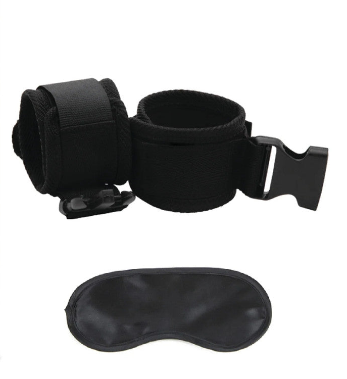 Lux Fetish G Spot Pal Black Adjustable Ankle Cuffs with Satin Blindfold Main image