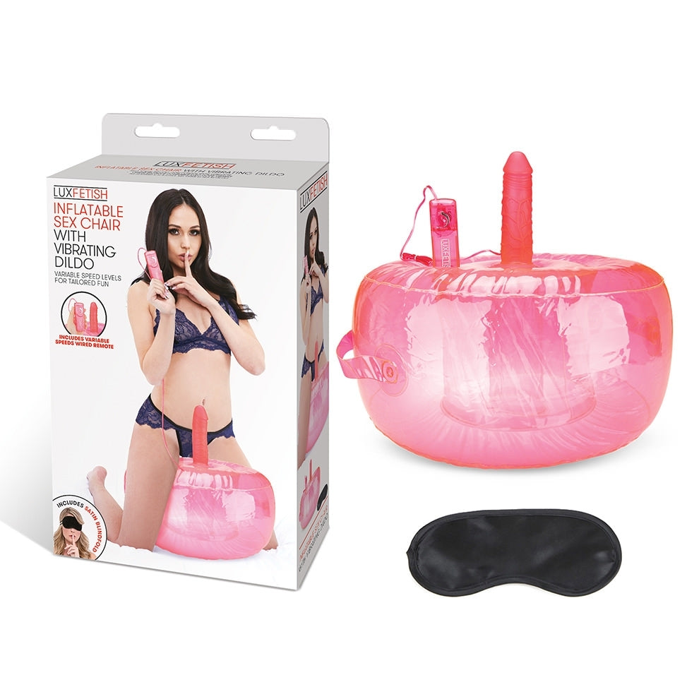 Lux Fetish Inflatable Pink Sex Chair With Vibrating Silicone Dildo and Wired Remote Control Vibrating Pads