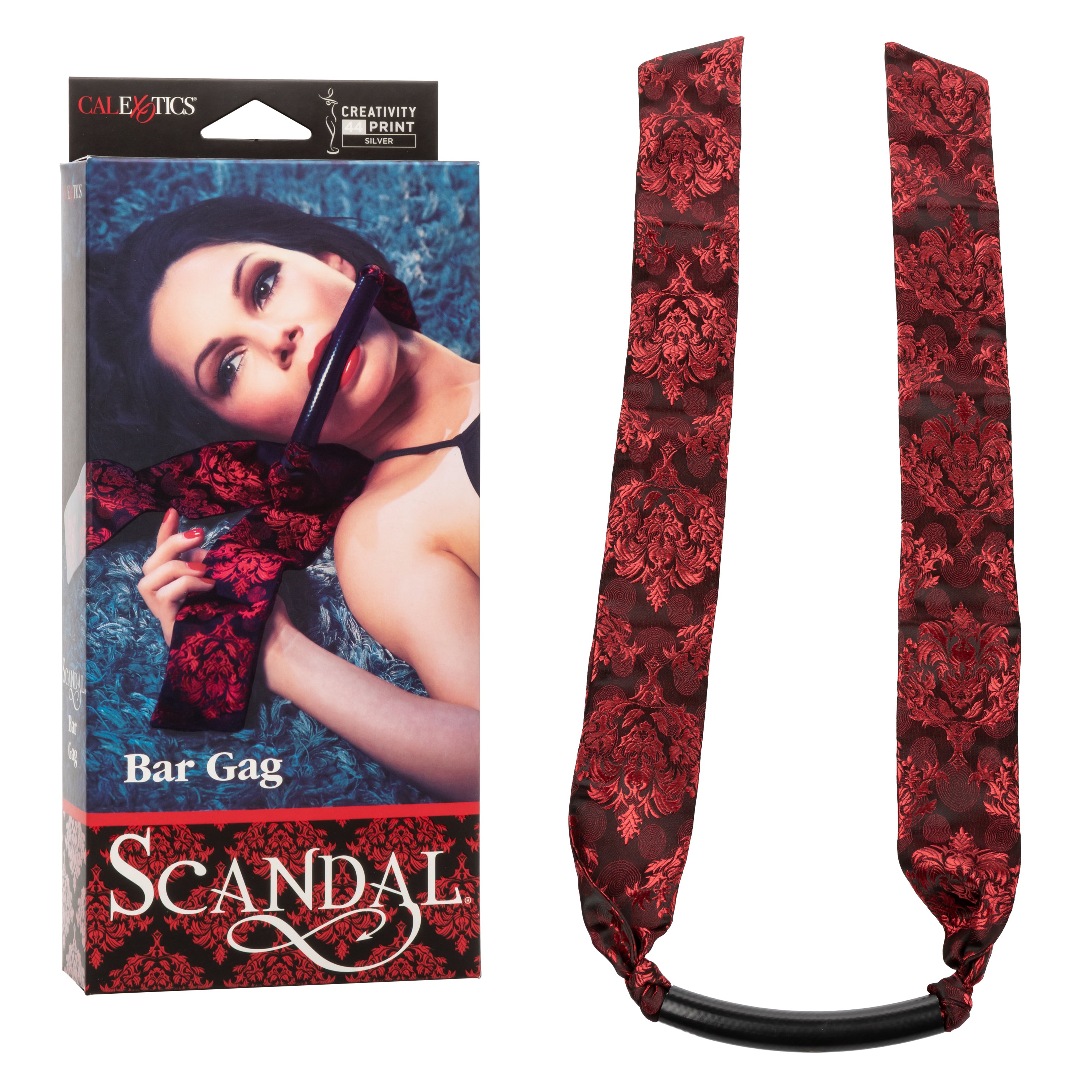 Scandal Bar Gag with Black PVC Plastic Bar and Red Black Brocade Double-Padded Strap > Bondage Gear > Gags and Bits
