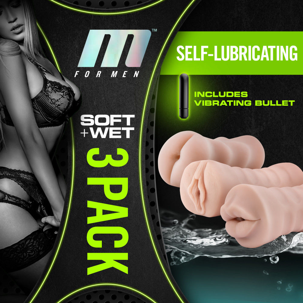 M for Men 3-Pack Self-Lubricating Vibrating Stroker Sleeves Secondary image