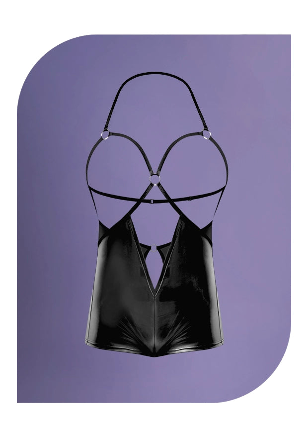 Exposed Lingerie Matte Onyx Cupless Open Back Romper in Size S/M