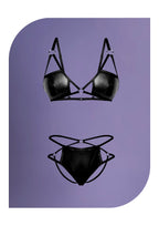 Exposed Lingerie Matte Onyx Demi Bra and Crotchless Panty Set L/XL