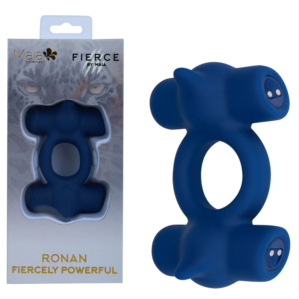 Maia Ronan USB Rechargeable Dual Vibrating Liquid Silicone Cock Ring – Powerful Dual Bullet Vibrating Cock Ring Blue > Cock Ring > Vibrating Main image