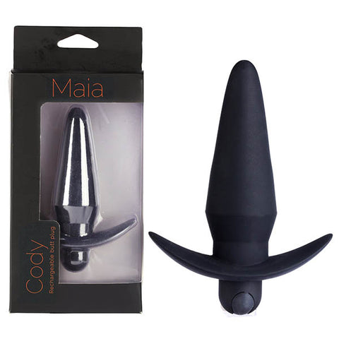 Maia Cody 12.4 cm USB Rechargeable Super Charged Vibrating Butt Plug – Medical Grade Silicone Black Butt Plugs - Vibrating