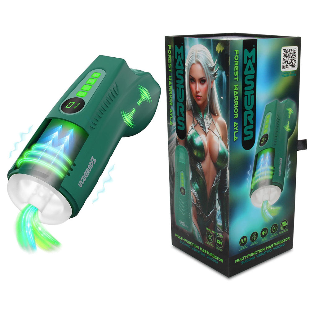 MASTURS Ayla – USB Rechargeable Sucking and Vibrating Auto Stroker Green > Sex Toys For Men > Masturbators > Vibrating