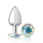 Cheeky Charms Silver Round Butt Plug with Clear Iridescent Jewel Large > Anal Range > Jewel Butt Plugs