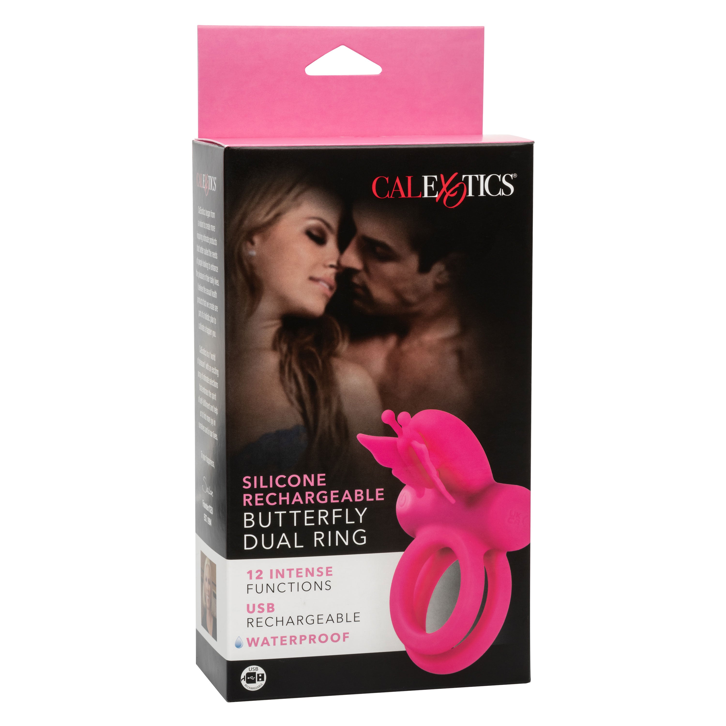 CalExotics Silicone Pink Butterfly Dual Ring with 12 Vibration Functions and Waterproof Design > Cock Ring > Vibrating