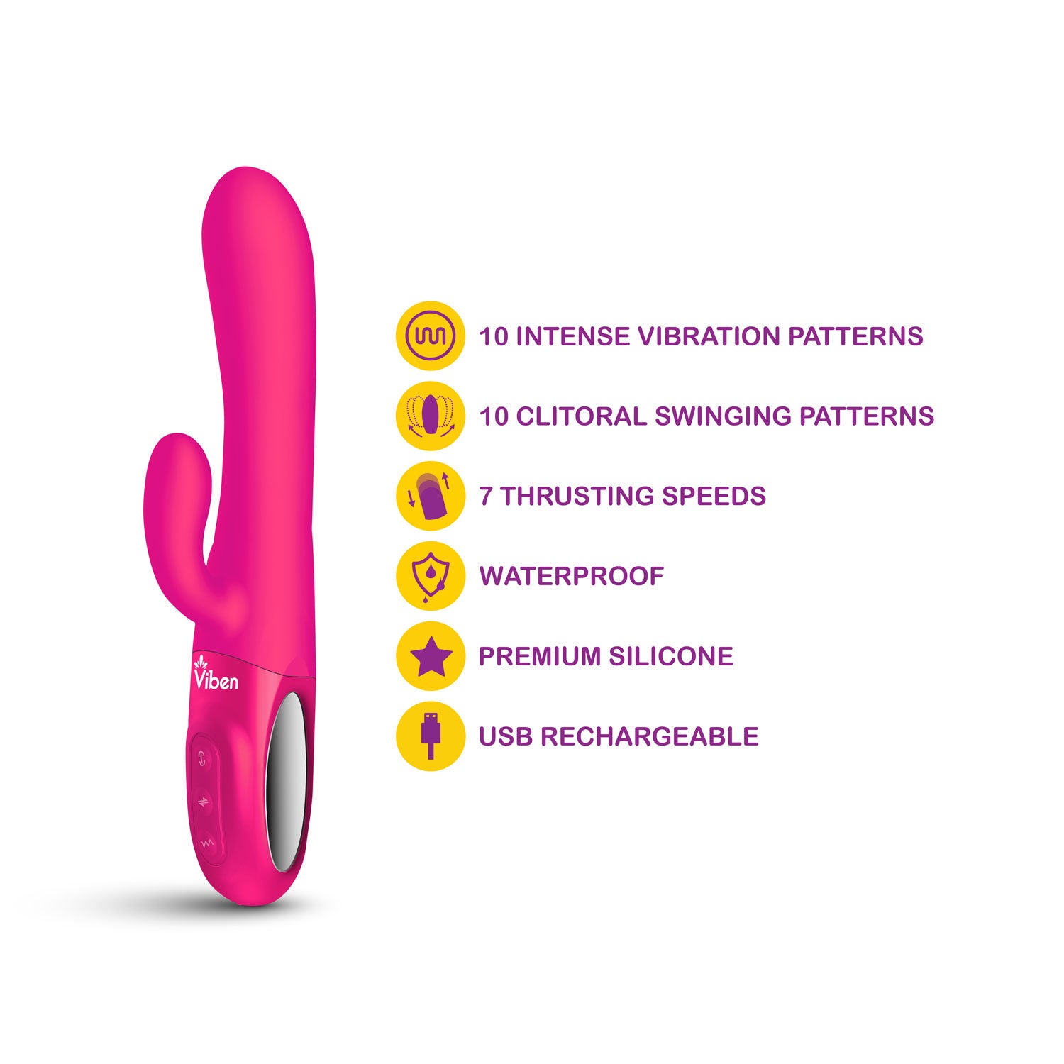 Viben Hypnotic Thrusting Rabbit Vibrator with Swinging Clitoral Stimulator in Hot Pink VIBRATORS-RABBIT