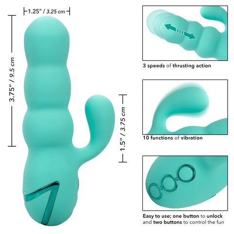 California Dreaming Del Mar Diva Teal Silicone Dual Motor Massager with 10 Vibration Functions = > Vibrators > Ladies > Rabbit Multi