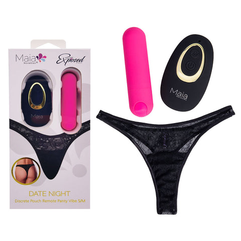 Maia Date Night Panty Vibe - S/M Panty with Rechargeable Bullet Black Panty Vibrators