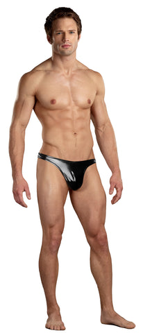 Male Power Classic Thong for Men in Wet Look Faux Leather Mens G-Strings