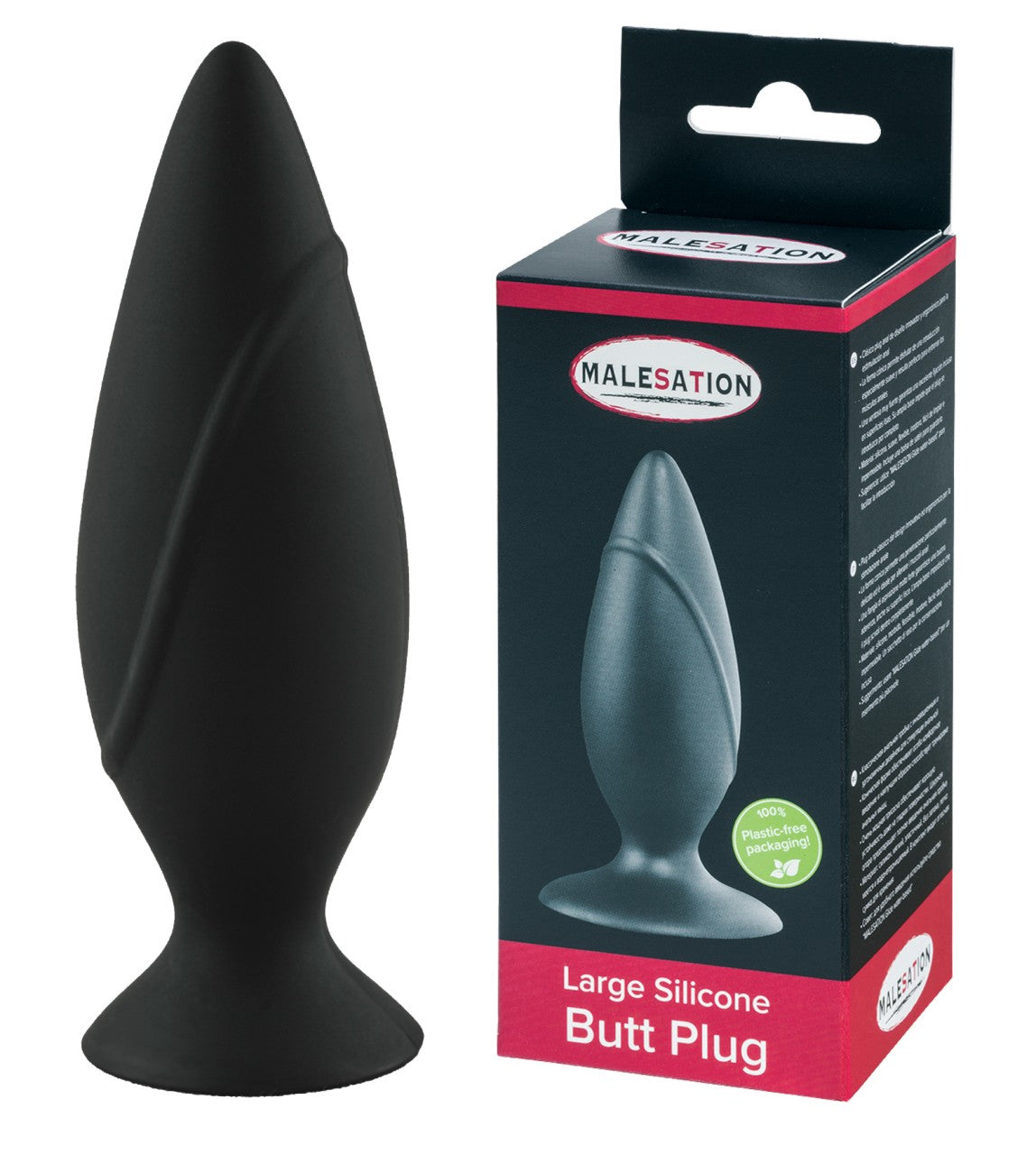 Malesation Large Silicone Butt Plug Black 12cm Length 4.1cm Diameter > Anal Range > Butt Plugs