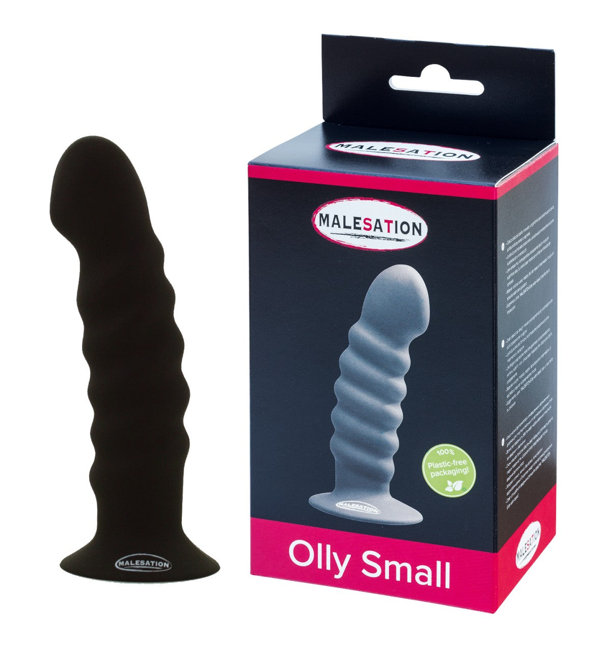 Malesation Olly Dildo Small Black Silicone 13.6 cm with Suction Cup and Storage Bag DONGS