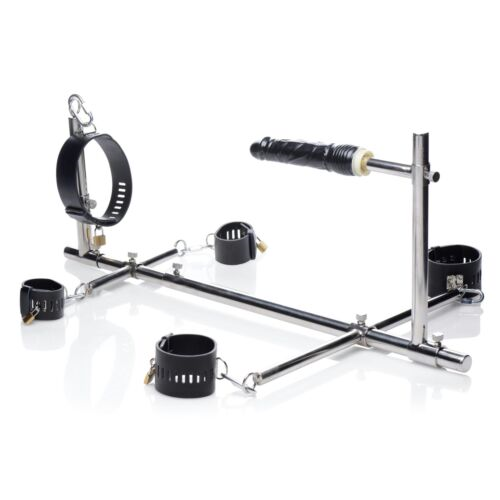 Master Series Imprisoned Metal Stockade with Built-In Dildo – Heavy-Duty Bondage Equipment > Sex Toys > Sex Furniture Main image