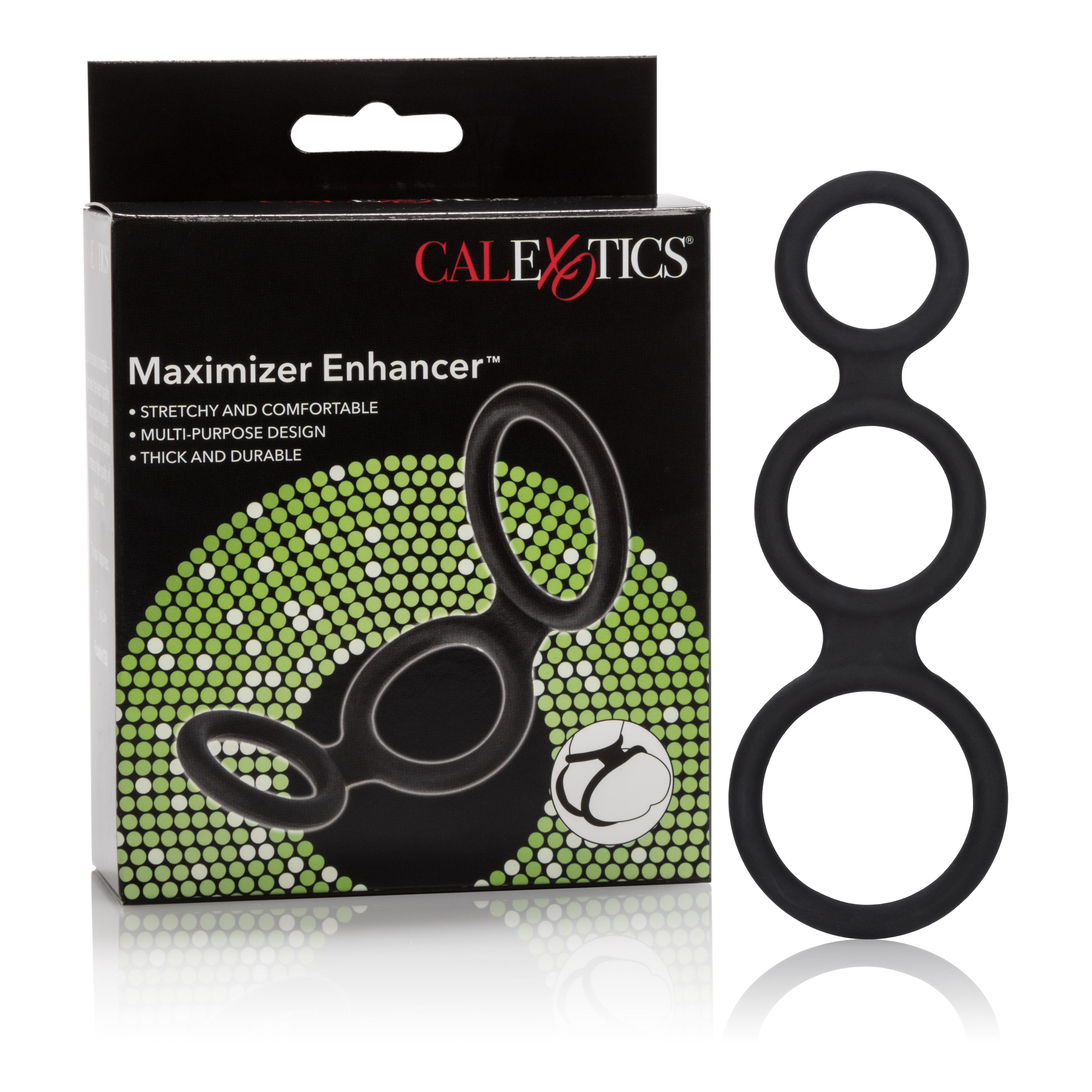 Maximizer Enhancer Triple Silicone Ring Set Black with 2 Inch Base, 1.5 Inch Scrotum, and 1.25 Inch Shaft Rings > Cock Ring > Sets