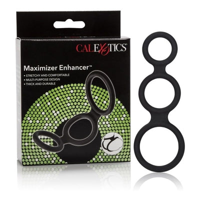 Maximizer Enhancer Triple Silicone Ring Set Black with 2 Inch Base, 1.5 Inch Scrotum, and 1.25 Inch Shaft Rings > Cock Ring > Sets Main image
