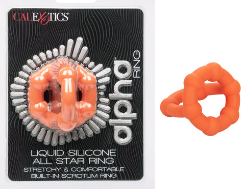 Alpha Liquid Silicone All Star Ring Orange Ultra Stretchy Dual Ring with Beaded Accents and Built-In Scrotum Support COCK RINGS