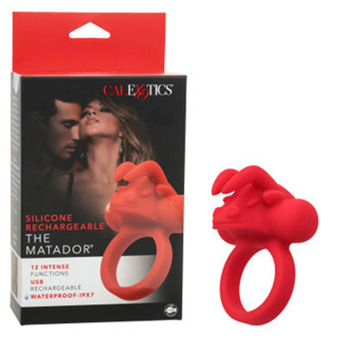 Silicone The Matador Red Waterproof Couples Enhancer Ring with 12 Intense Functions and Charging > Cock Ring > Vibrating
