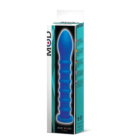 Mod Wand Blue Ribbed 7.5 Inch Silicone Insertable Length 1.5 Inch Diameter DONGS