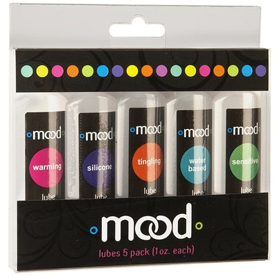 Mood Lubes 5 Pack 1oz Bottles Water Based Sensitive Tingling Silicone and Warming Lubricants with Portable Pouch Silicone Lubricant