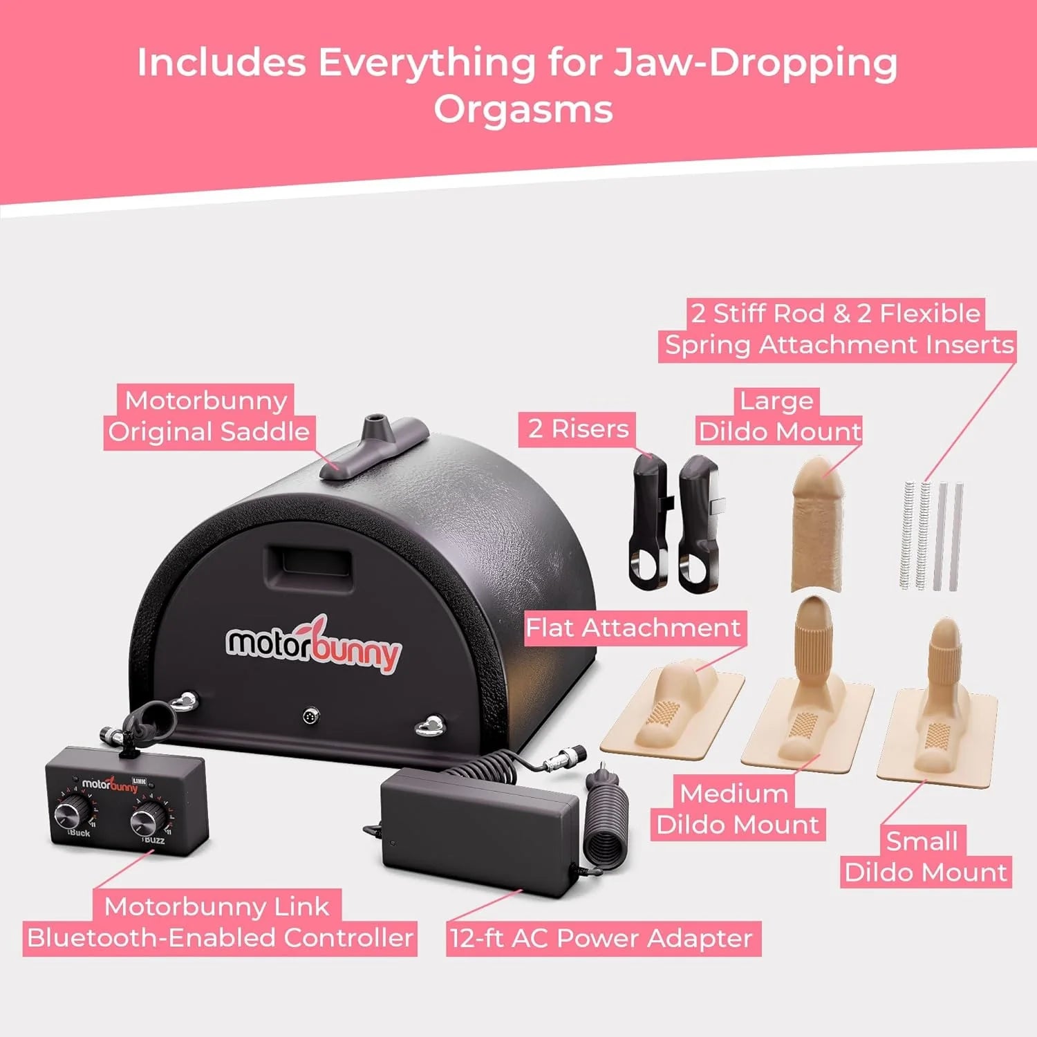 Motorbunny LINK Bluetooth Starter Kit with Four TPE Attachments and Wireless Remote Control Sex Machines